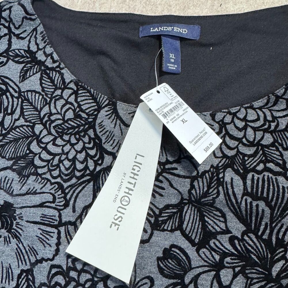 Lands End gray flocked velvet floral dress women’s XL NEW whimsigoth modest - Picture 3 of 9